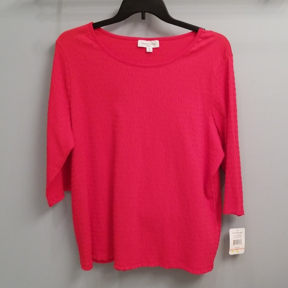 Breckenridge Woman Red 3/4 Length Sleeve Top in 2X